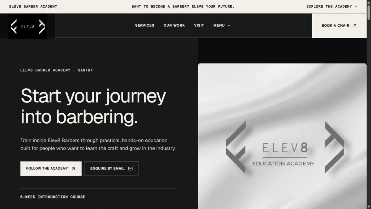 The live Elev8 Barbers website created by Boostly