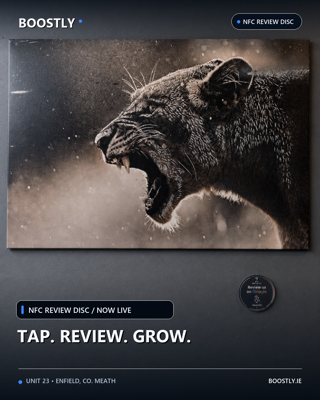 Boostly Google Review NFC disc installed at Unit 23 Men's Grooming in Enfield